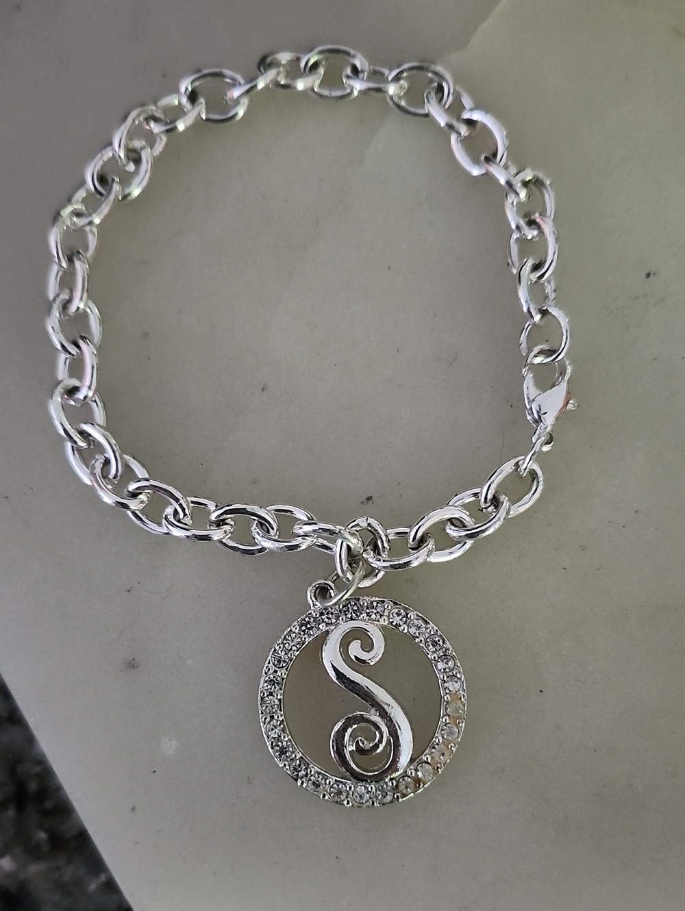 Silver Initial 'S' Charm Chain Bracelet - Silver